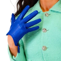 DooWay Women TECH GLOVES Real Leather KLEIN BLUE Wrist Short Zipper Fringe Tassel Genuine Sheepskin Winter Warm Driving Glove