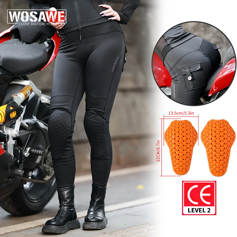 Women Motorcycle Pants Anti-fall High Waist Reflective Racing Fitness GYM Trousers Honey Peach Hip motorcycle pants