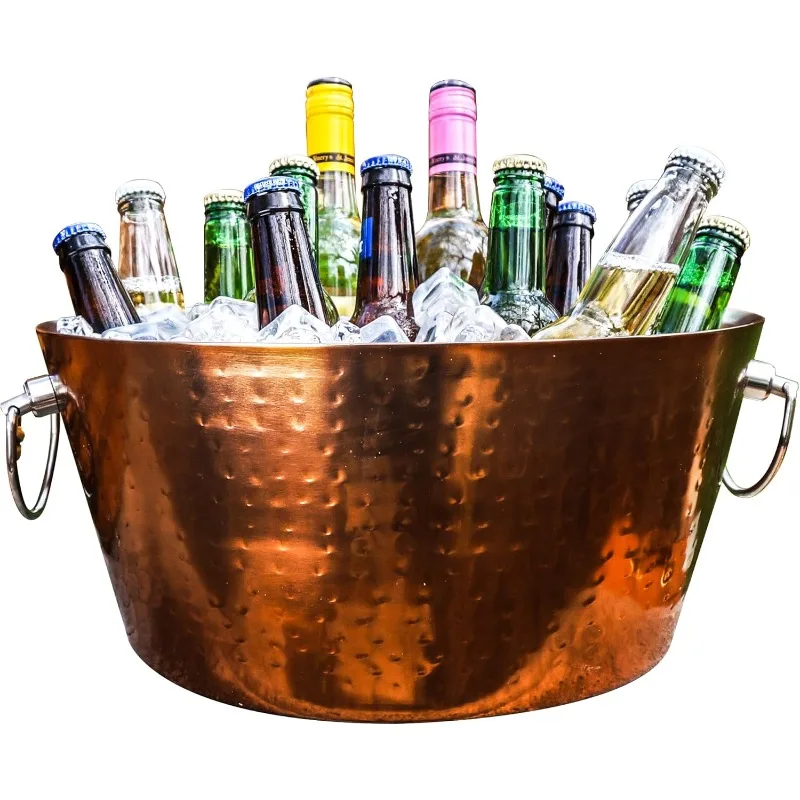Insulated Rose Gold Double Walled Ice Bucket for Parties, Anchored Wine Bucket/Large Ice Bucket with Handles, Drink Cooler for