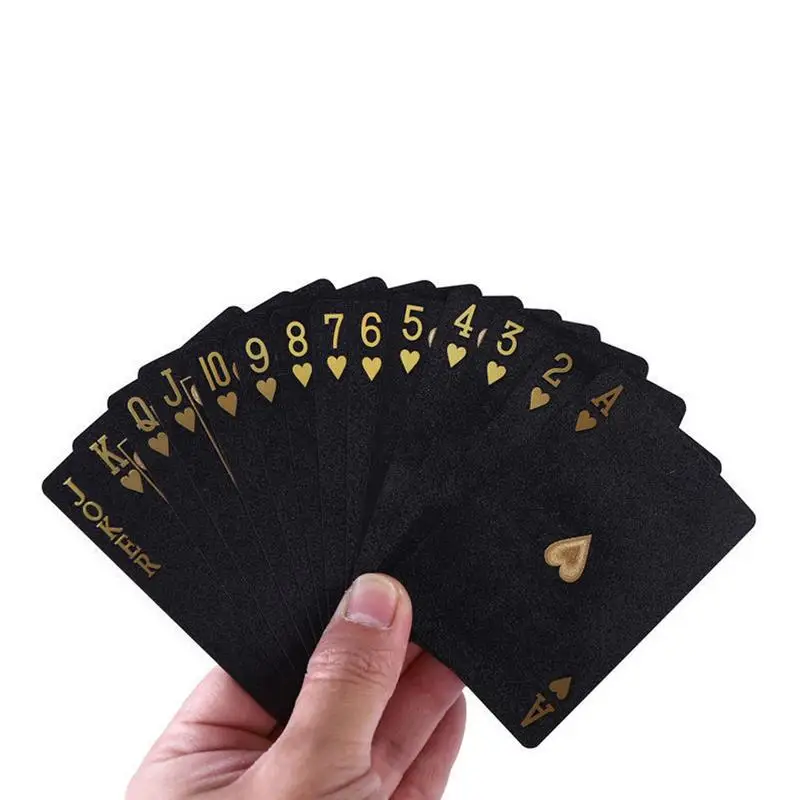 Playing Cards 54 Gold Playing Cards Plastic Poker Game Deck Foil Pokers Pack Magic Waterproof Card Gift Collection Gambling Board Game Plastic Playing Cards