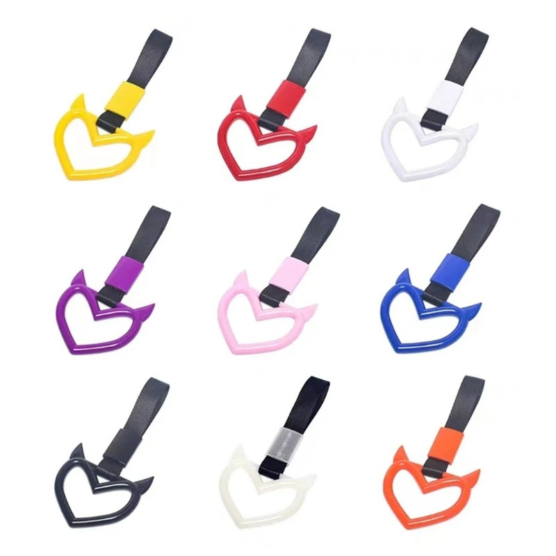 

Car Handle Devil Heart Hanging Rings Hand Strap Train Bus Handle Bumper Warning Rings Auto Interior Decorative Accessory