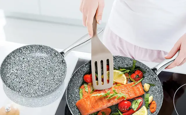 Michelangelo 26CM New Trend Grey Granite Frying Pan With Lid Stainless  Handle For Induction And Stove