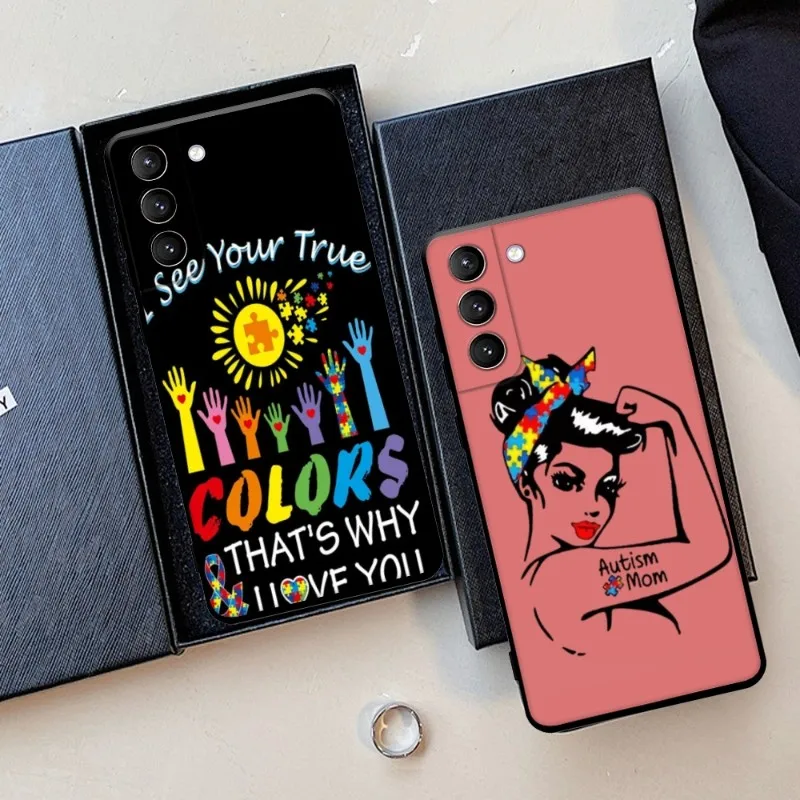 Autismo Mamma Infrangibile Cassa Del Telefono Di Consapevolezza Per Samsung Galaxy S22 23 21 S20 Fe Ultra S10 S9 S8 Plus S10E Nota 20Ultra 10Plus
