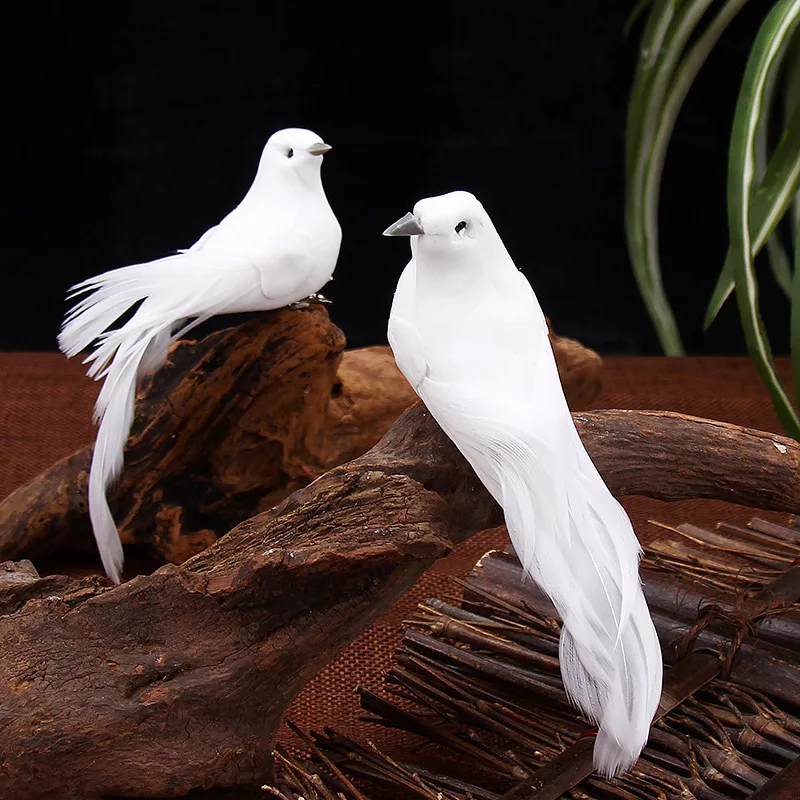 2Pcs Artificial White Pigeon Foam Feather Love Peace Doves Bird Simulation Figurines Home Table Garden Hanging Decoration Gift