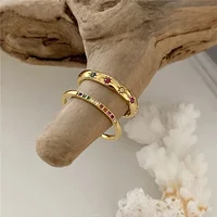 2PCS/Set Stainless Steel Rainbow Color Cubic Zircon Stone Finger Rings for Women INS Gold Color Waterproof Stars Ring Jewelry - Image 2