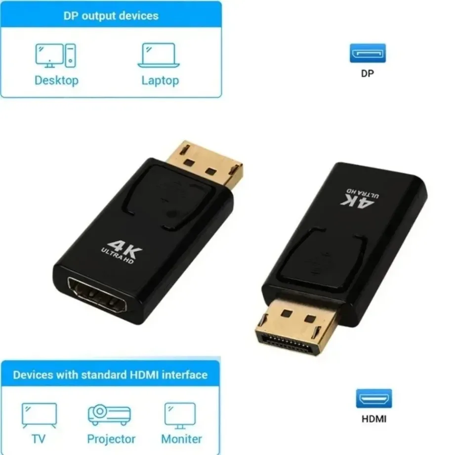 Displayport para hdmi-adaptador 4k/1080p dp para hdmi adaptador macho para  fêmea conversor de áudio de vídeo para pc portátil projetor - AliExpress