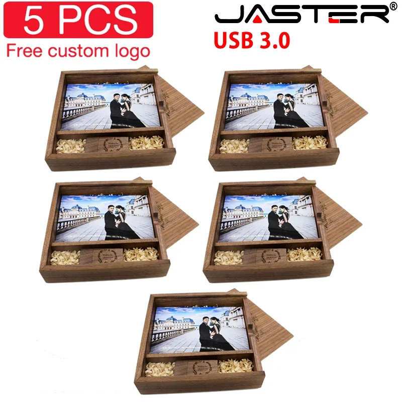 Maple Madeira Photo Album Box Pen Drive Logotipo Personalizado Gratuito Usb Flash Drives Fotografia Stick Usb 3.0 128gb 170x170x35 mm Pcs por Lote