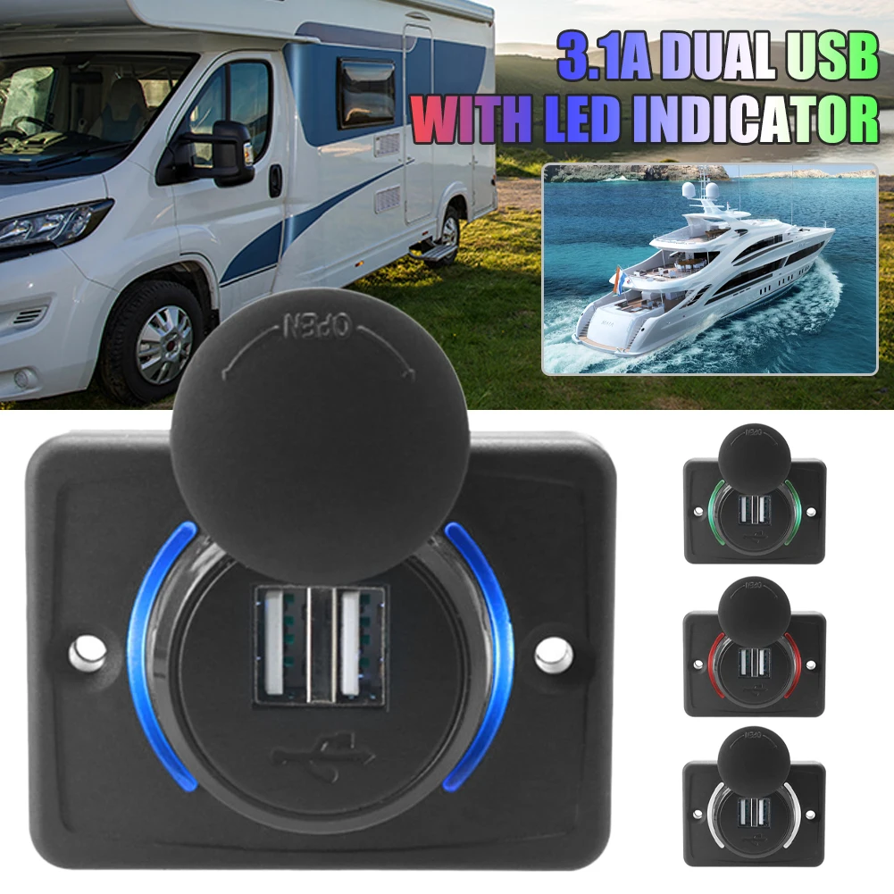 

Cigarette Lighter Socket Car Dual USB 5V/3.1A Fast Charging Port Ipad/ Phone Charge Accessor for 12V/24V RV Truck Marine Yacht