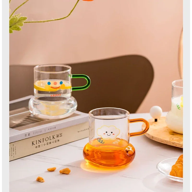 Large-capacity Cute Circle Glass Heat-resistant Glass Water Cup Home Restaurant Bar Juice Coffee Milk Cup
