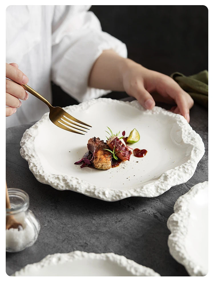 E2 Solid Color Tableware Ceramic Pasta Steak Plate Dinner Plate