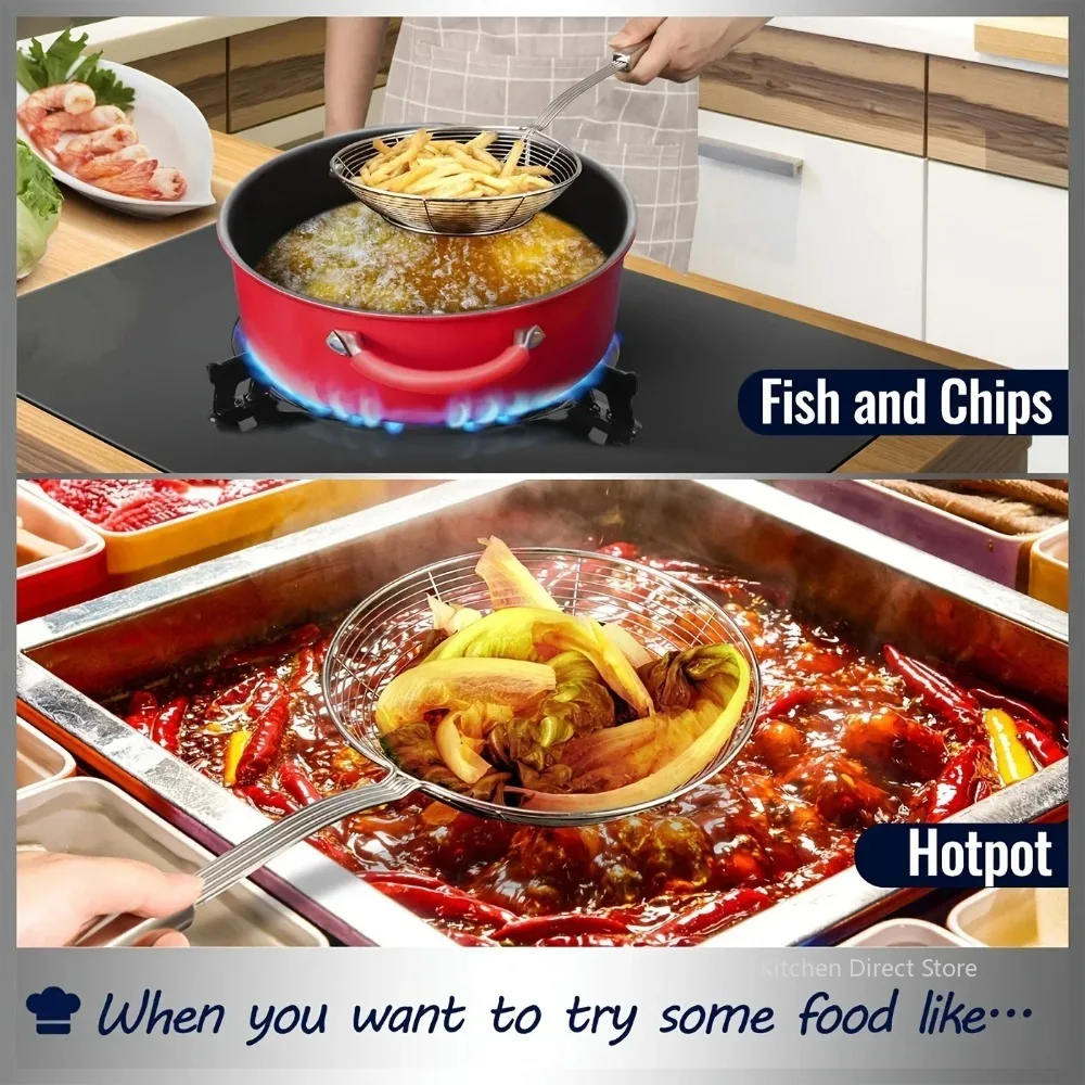 Thicken Reinforce Stainless Steel Fine Mesh Skimmer Spoon Multi-Function Spider Strainer with Long Handle Frying and Straining 3
