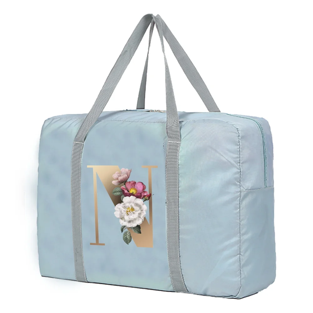 Large Capacity Travel Bag Unisex Organizers Foldable Luggage Handbags  Clothes Storage Duffle Carry on Bags Gold Lettern Series