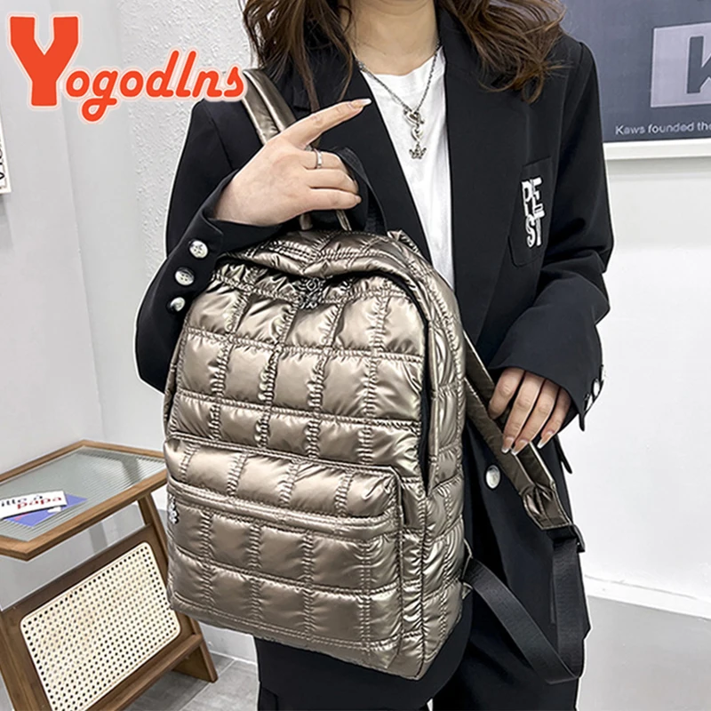 Yogodlns Winter Space Cotton Backpack Women Large Capacity School Bag for Student  Waterproof Nylon Rucksack Travel Female Pack