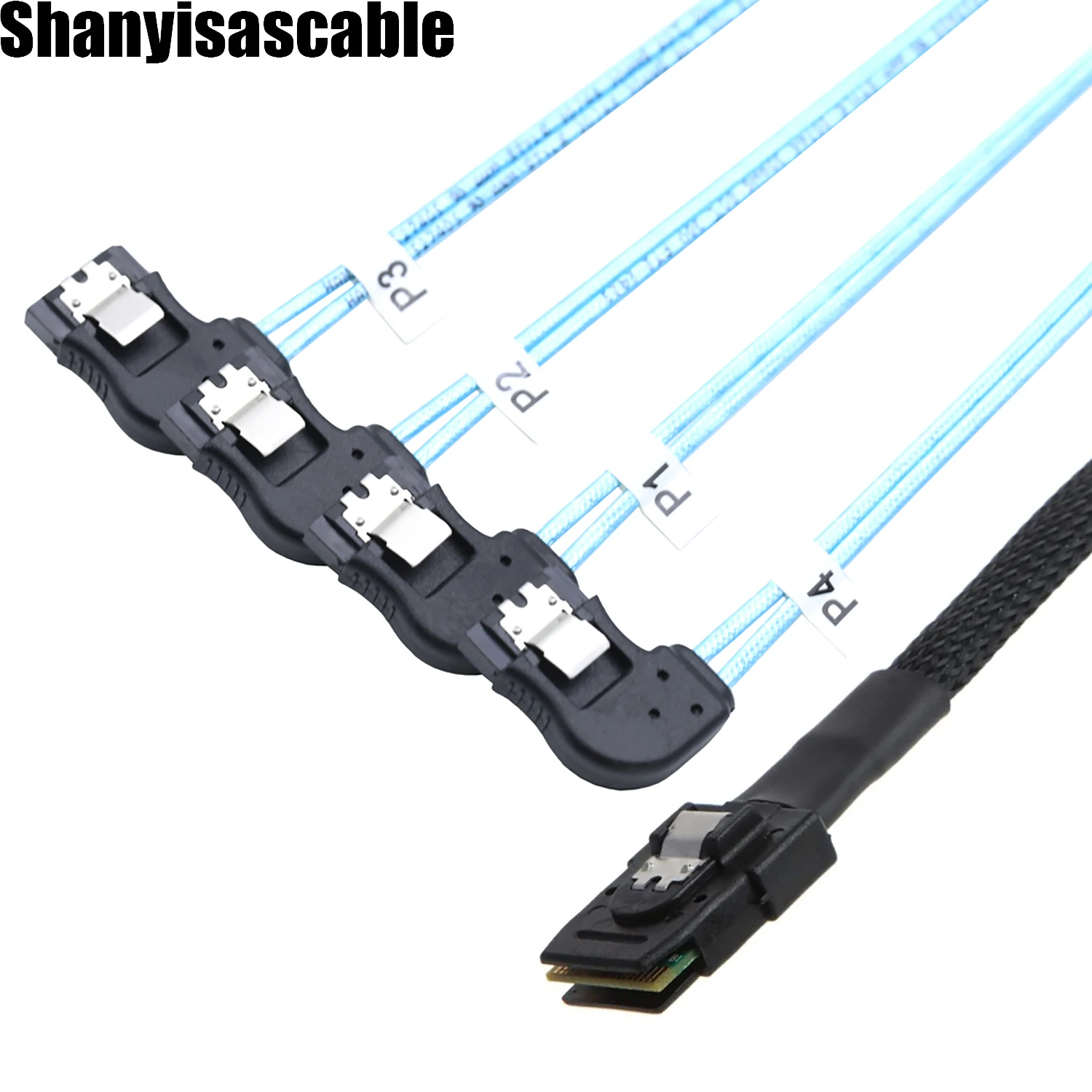 내부 미니 SAS SFF-8087 코드-4 SATA 7P 암 직각 서버 케이블, 0.5M