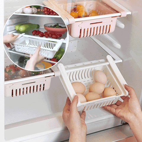 Caja de almacenamiento de plástico retráctil para refrigerador, cajón organizador, contenedor, estante, bandejas de alimentos para huevos y frutas, accesorios de cocina - AliExpress