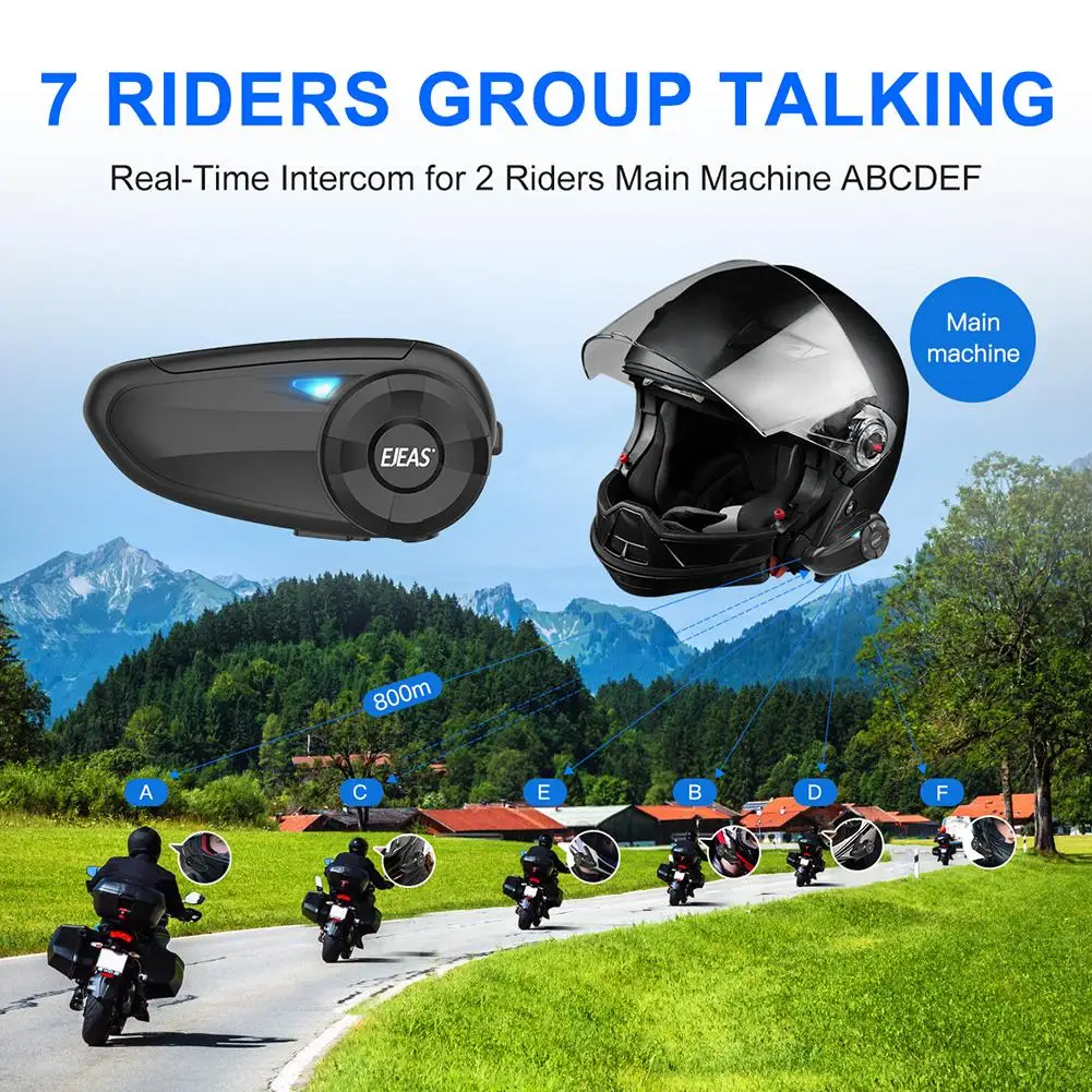

Q7 Bluetooth Motorcycle Helmet Headset 800M 7 Riders Wireless Hands-free Call Kit Noise Reduction Anti-interference Intercom