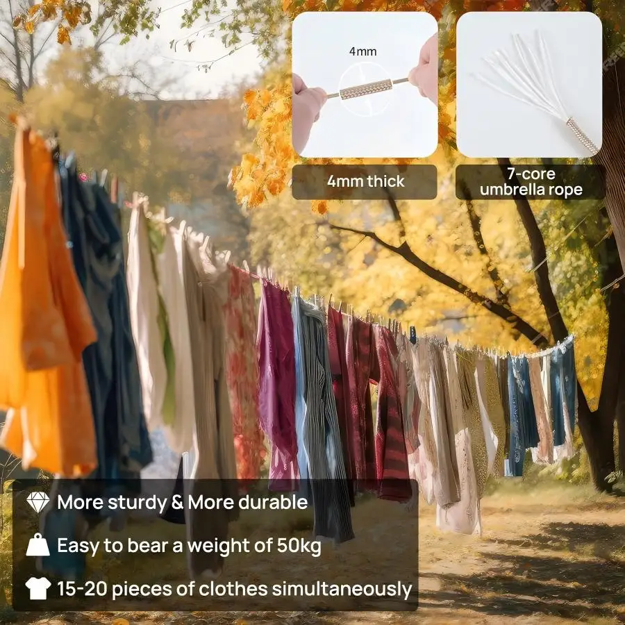 Portable Travel Clothesline 32.8ft Retractable Clothesline Camping Clothes Line Clothes Lines for Hanging Outside camping clothesline rope