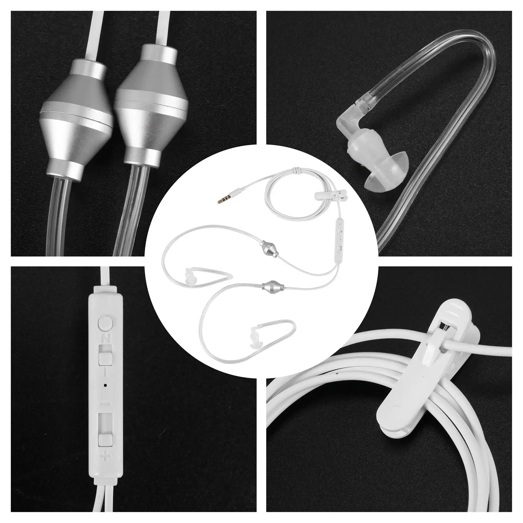 AA91 Tubo d'aria stereo da 3,5 mm Auricolare cablato Cuffie binaurali anti-radiazioni Auricolari con isolamento acustico Microfono per cellulare - Image 5