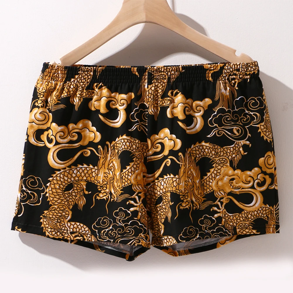 

Dragon Print Arrow Pants Men's Loose Home Wear Underwear Cotton Breathable Sports Shorts Sleepwear Silky Pajama Short Pants A50