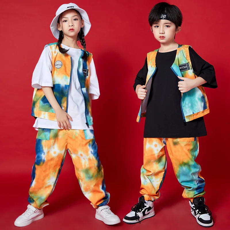 Фото Хип-хоп Киндер хип-хоп Anzug Jungen Trend Ige дер хип-хоп одежда для работы в западном стиле для девочек Джаз танз Соммер koсогламь 3-олень набор-AB №1