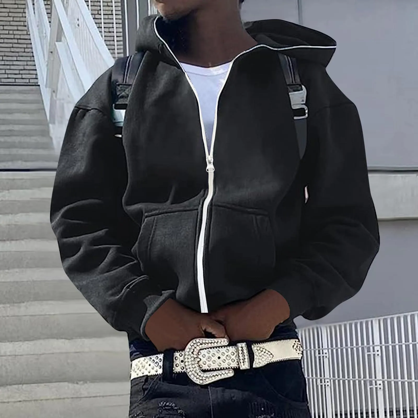 

Zip Up Sweatshirt Mens Hooded Sweater Y2k Embroidery Hip Hop Hooded Pullover Cardigan Oversize Jacket Coat Black Sweatshirts