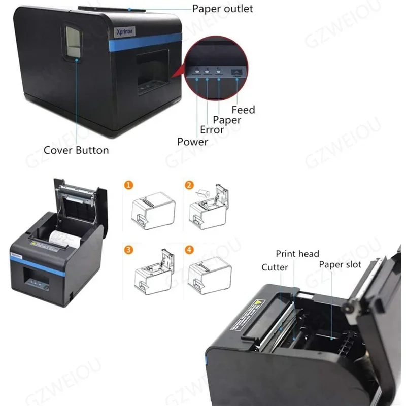 Xprinter 80mm Bluetooth termiczne drukarki do paragonów WiFi drukarka POS z automatyczna gilotyna do kuchni USB/sklep Port sieci Ethernet restauracja