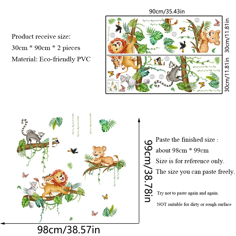 Cartoon Forest Animals Wall Sticker For Kids Room Bedroom Decoration Mural Cute Lion Raccoon Nursery Decor Self-adhesive Decals wall stickers vinyl decal stickers