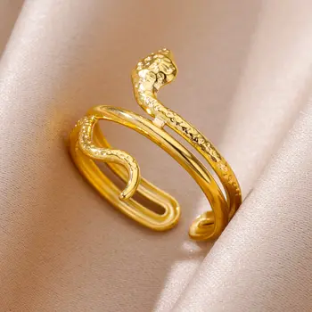 Snake Stainless Steel Ring for Women Gold Color Open Finger Rings Female New Aesthetic Jewelry Accessories Birthday Gift Anillos 2