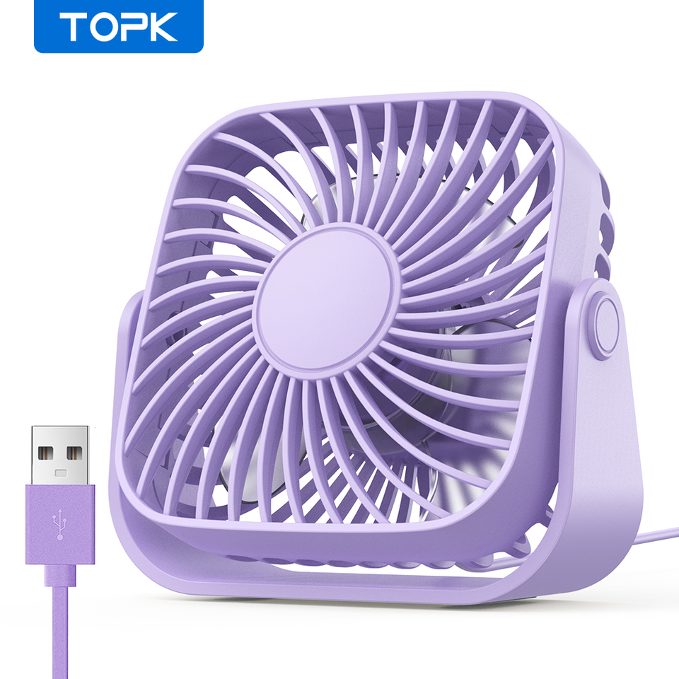 TOPK 4Inch USB Mini Desk Fan,3 Speeds Quiet Portable Desktop Table Fan,360Â°Adjustment Personal Small Fan for Bedroom Home Offic