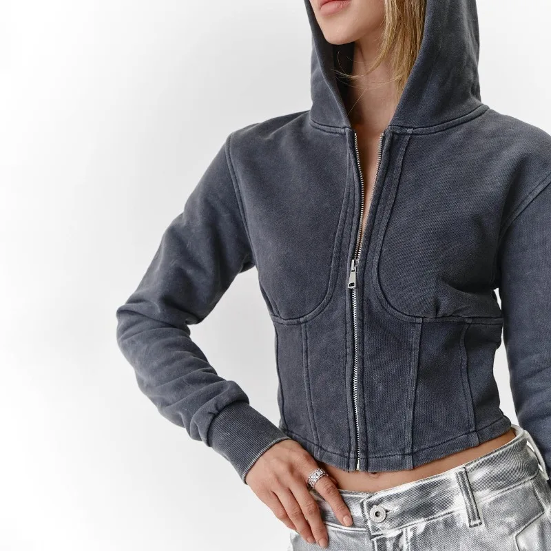 Spring and Autumn Design High End Women's Wear Long Sleeved Fashion Casual Coat Made of Old Hooded Sweater Y2k Clothes TYFS08