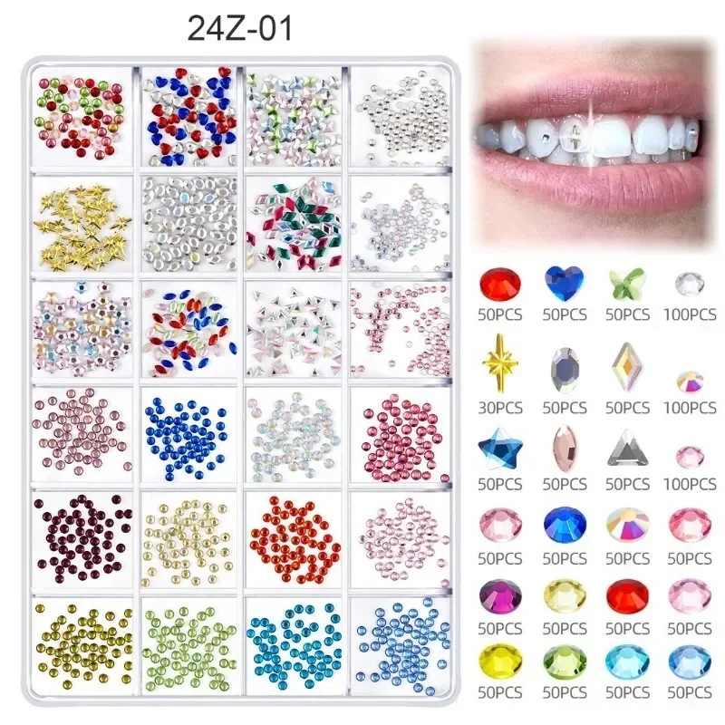 1350pcs Tooth Gem Kit Various Shapes Fashionable Teeth Jewelry Gem Personalized Dental Decoration for Girls Boys Party Decor