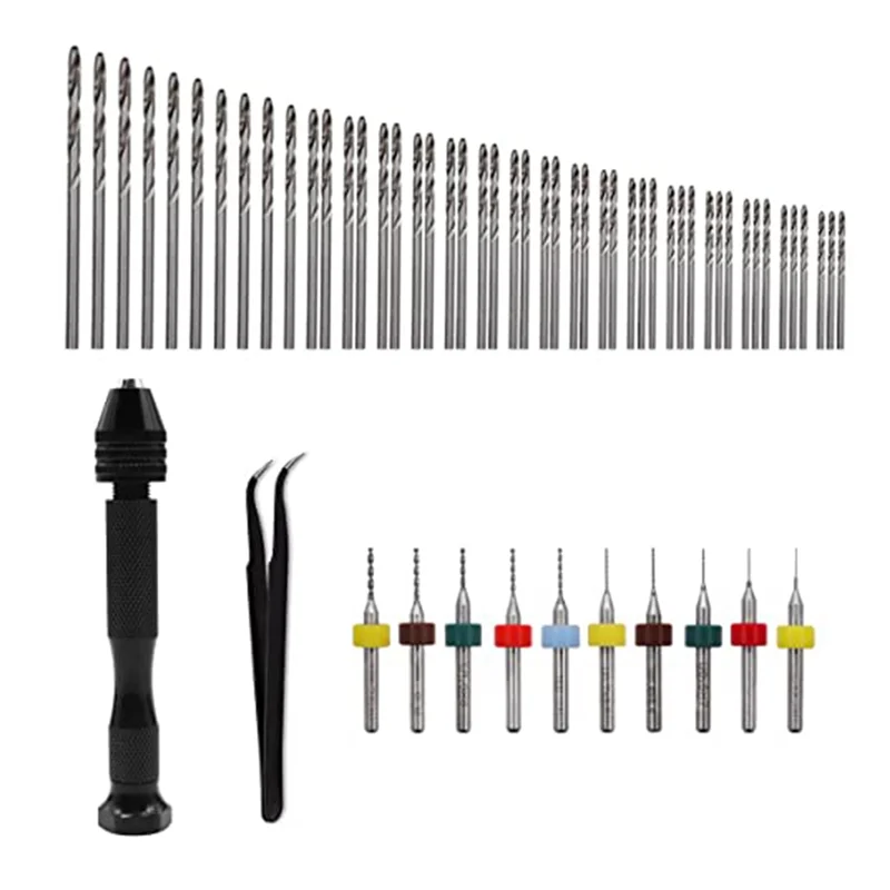 

60PCS Hand Drill Bits Set,Pin Vise Hand Drill,10PCS PCB Mini Drill Bits,48 Pieces Micro-Twist Drill Bitsand Tweezer