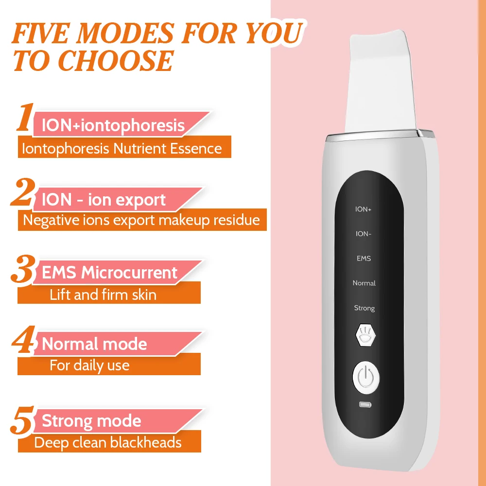 EMS Ultrasonic Cleaner Set Skin Scrubber Face Lifting Spatula Blackhead Remover Shovel Acne Pore Cleaning