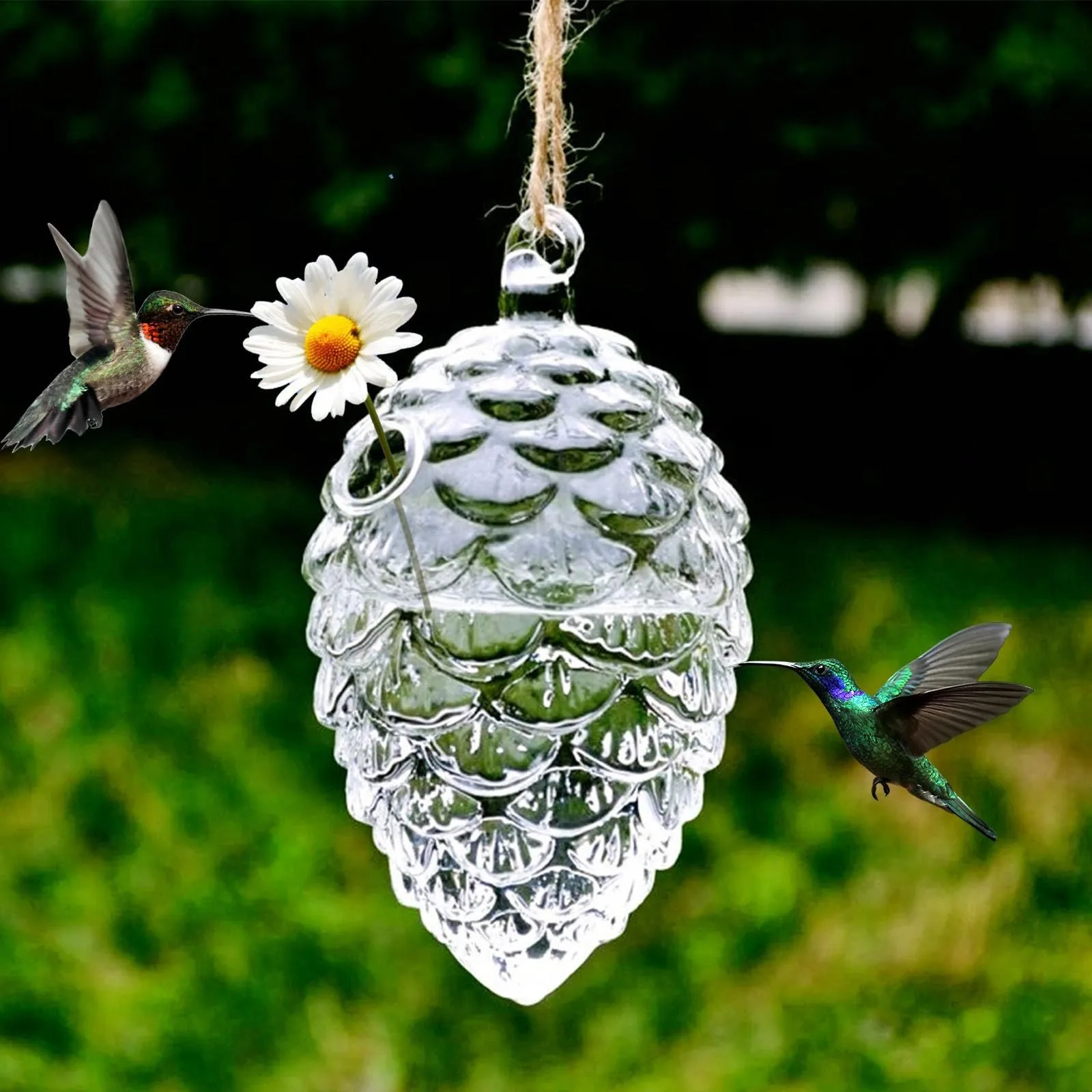 Pinecone Shaped Glass Hummingbird Feeder for Outdoors
