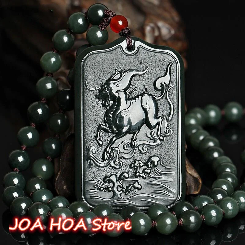 

Natural Hetian Jade Unicorn Pendant Quality Material Wearing Chain Necklace Boutique Neck Hewelry Fine Jewelry