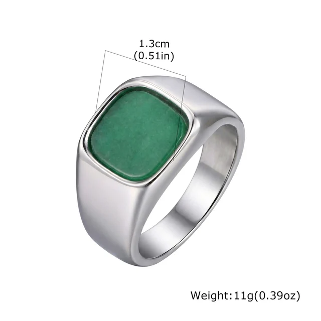 Bague élégante en pierre naturelle carrée pour homme, bague signet en acier inoxydable étanche, cadeau d'anniversaire pour lui, papa
