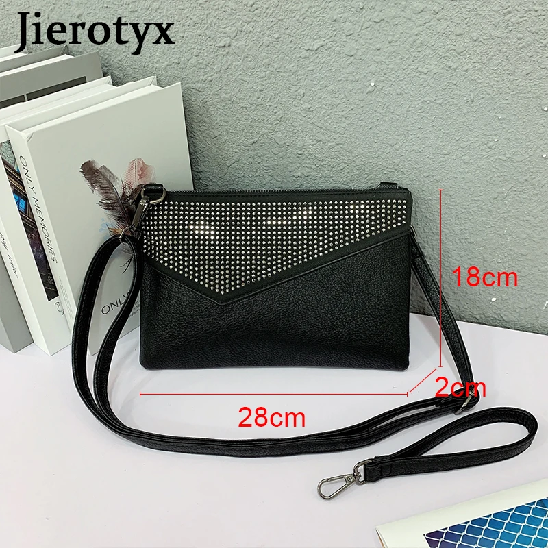 JIEROTYX Clutch Wristlet Handbag Women's Faux Leather Large Wallet Purse Crossbody Shoulder Bags Rhinestone Cover