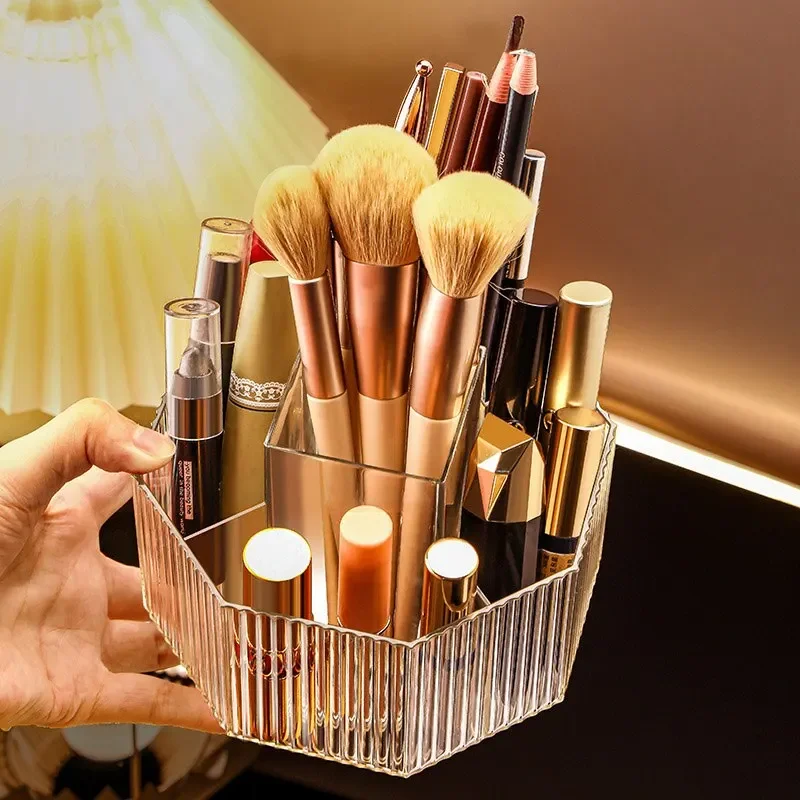 360 Rotating Transparent Cosmetics Storage Box Clear Desktop Makeup Organizer Large Capacity Bathroom Storage Rack Pen Holder 4