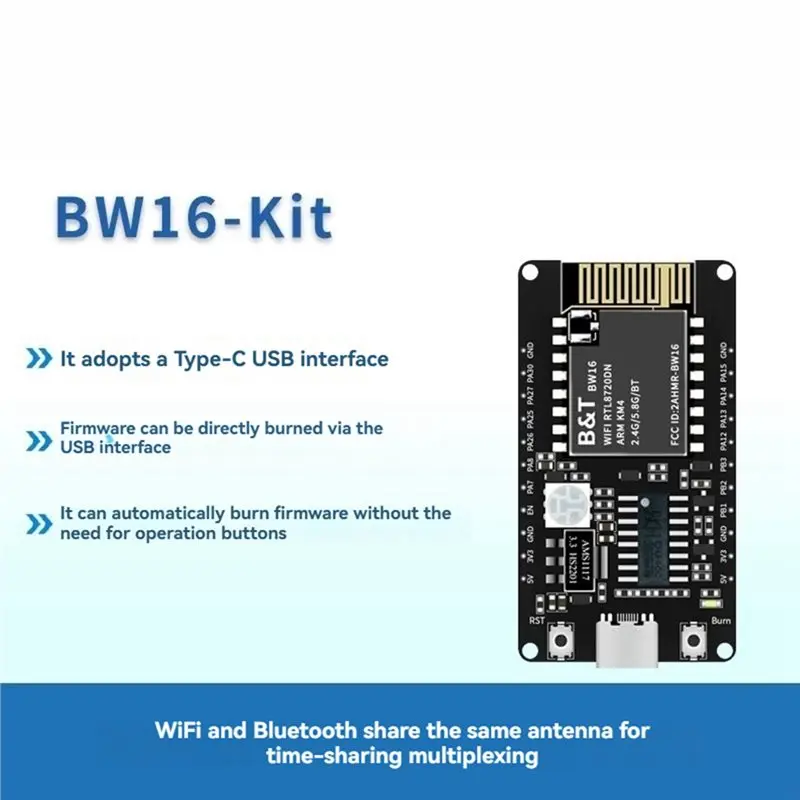 BW16-Kit 개발 보드 듀얼 밴드 2.4G 및 5G Wi-Fi 저전력 블루투스 BLE 모듈(납땜되지 않음)