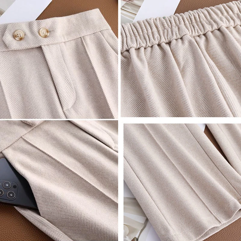 Office Lady Wool Blend Wide Leg Pant 2024 Korean High Waist Flare Trousers Women Plus Size Autumn Winter Woolen Suit Pantalon
