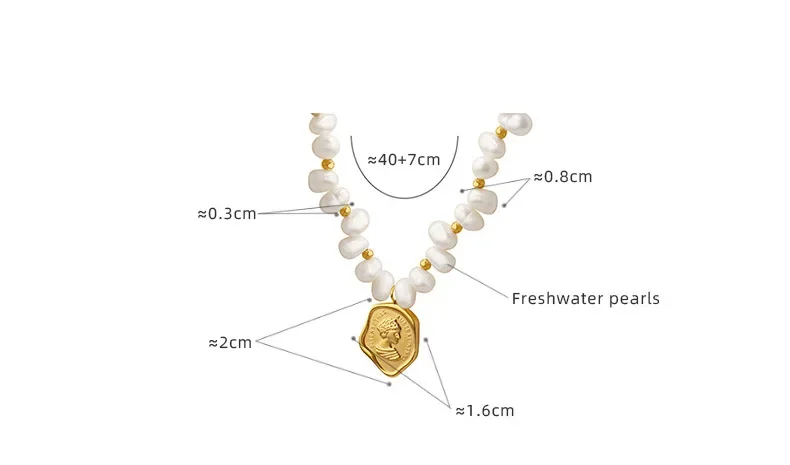Nature Pearl Necklace For Women Titanium Steel Portrait Plate Spliced Irregular Pendant Necklace Original Design Jewelry Teen