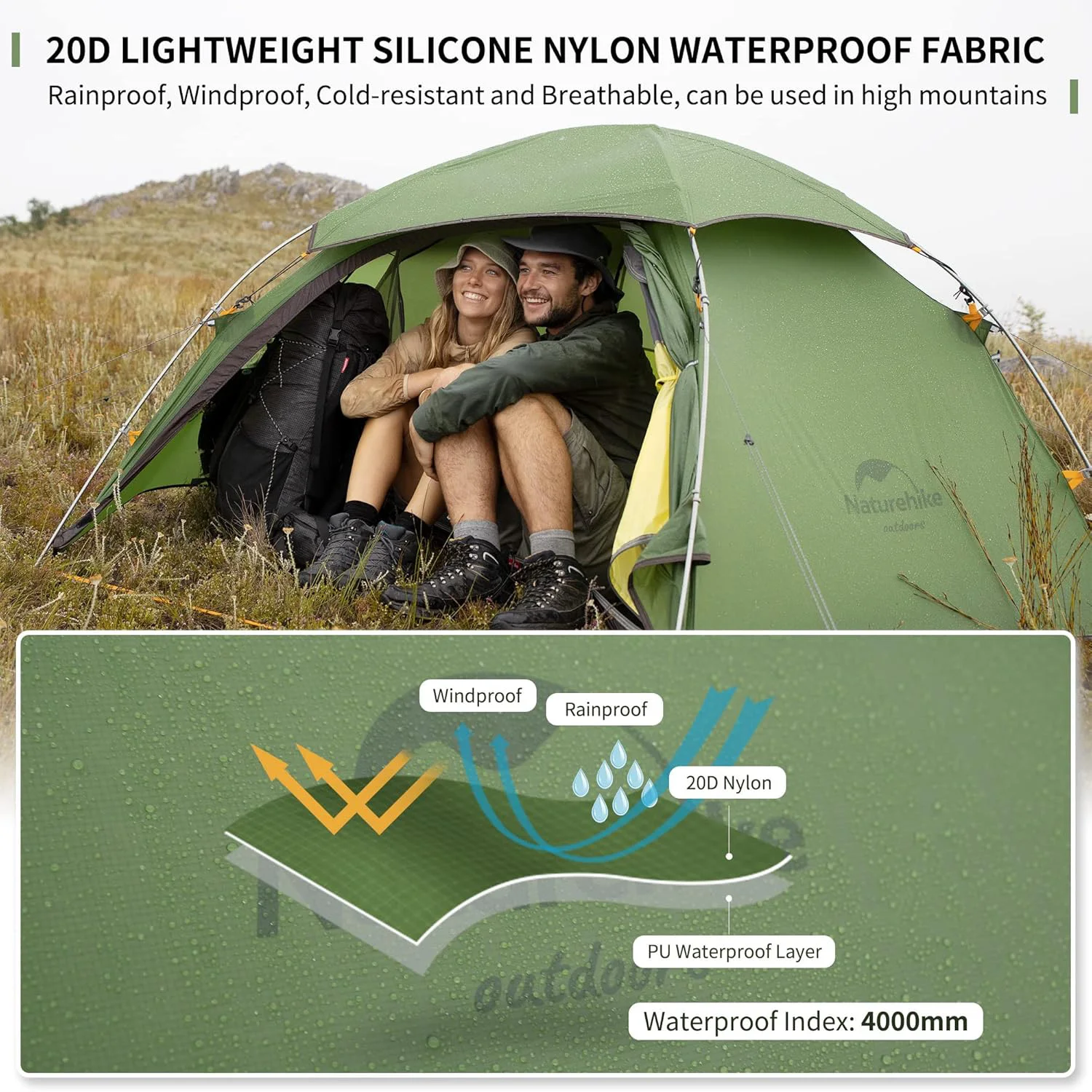 Cloud Peak 2 Tent Ultralight Waterproof Camping Tent 4 Season Backpacking Traveling for 2-3 people T-zipper
