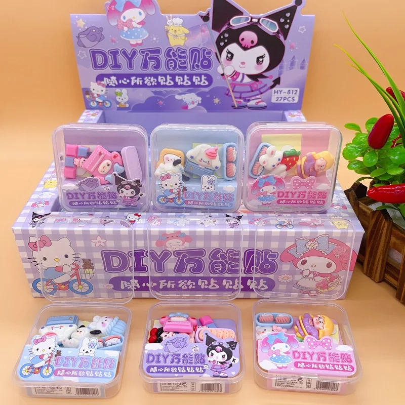 

27box Hello Kitty My Melody Kuromi Cinnamoroll Creative Sticker Sanrio Cute Cartoon Resin Diy Phone Case Stickers Set Girl Gifts