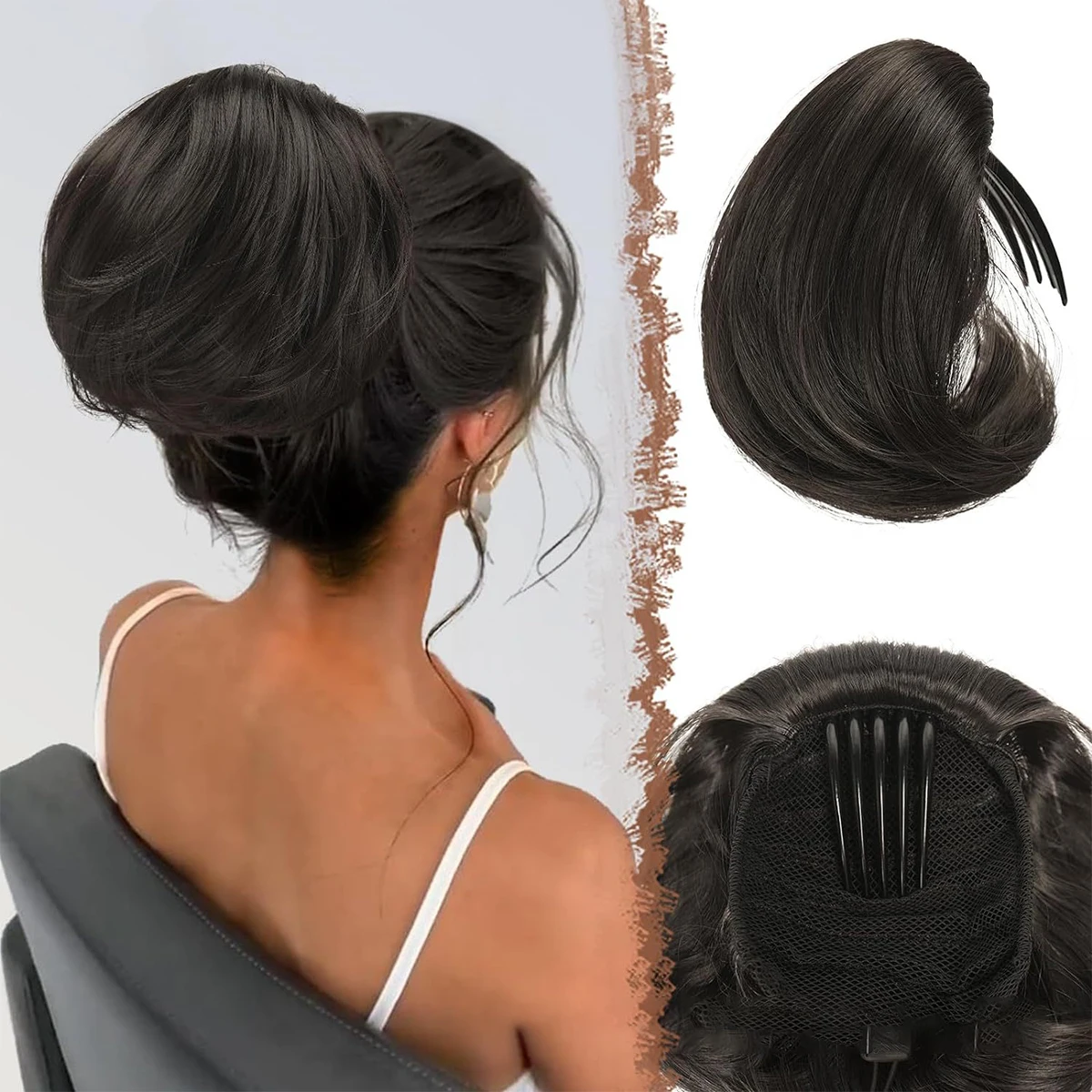 Natural Synthetic Grip Clip Ponytail Inner Buckle Clip On Woman's Ponytail Smooth Hair piece Short Roll clip in ponytail hair extension synthetic ponytail synthetic hair accessories clip in ponytail extensions