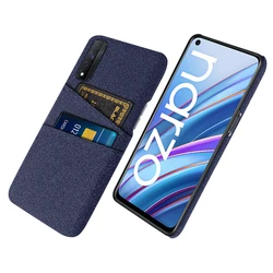 Luxury Fabric Dual Card Phone Cover for Realme Narzo 30 4G (Navy Blue)