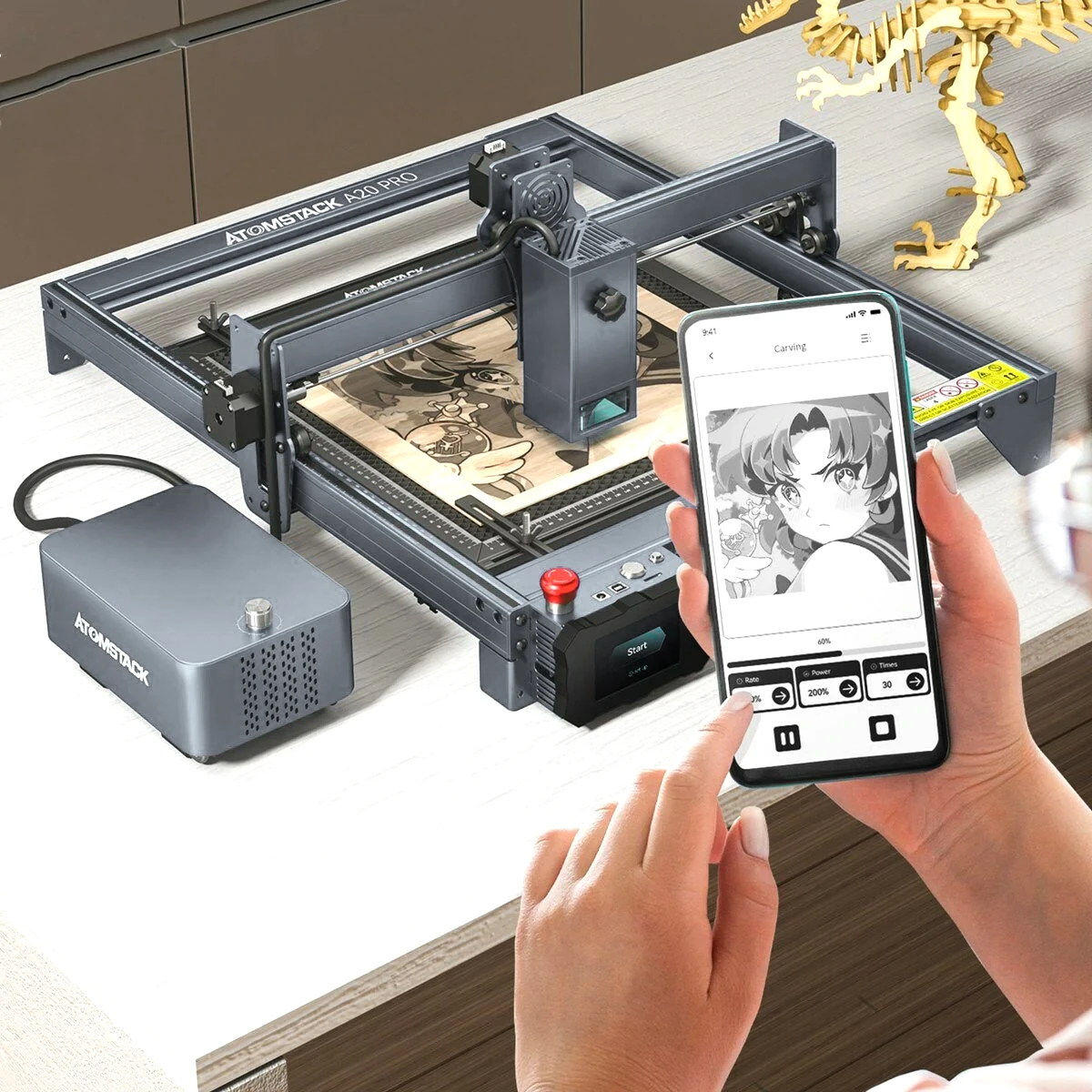 

ATOMSTACK X20 S20 A20 Pro 130W Quad-Laser Engraver Engraving Cutting Machine Built-in Air Assist App Control Support Offline