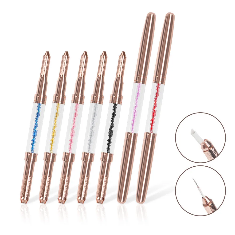 5/10pcs Rose Gold Double-ended Crystal Embroidery Microblading Pen with Cover Professional Permanent Makeup Manual Tattoo Pen