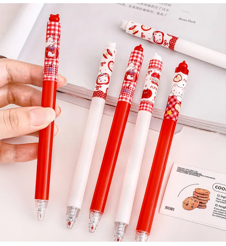 0,5mm Apple Cat Gelstift mit schwarzer Tinte – Glatt schreibende Stifte für Schüler, Cartoon-Themen-Schreibwaren, Großpackung, Belohnungen für den Klassenraum, niedlich – Detail 5