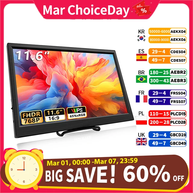 11.6 Inch Portable Monitor HDMI-Compatible Laptop second screen Gaming Extended Display For Switch/PS4/Xbox/Raspberry Pi