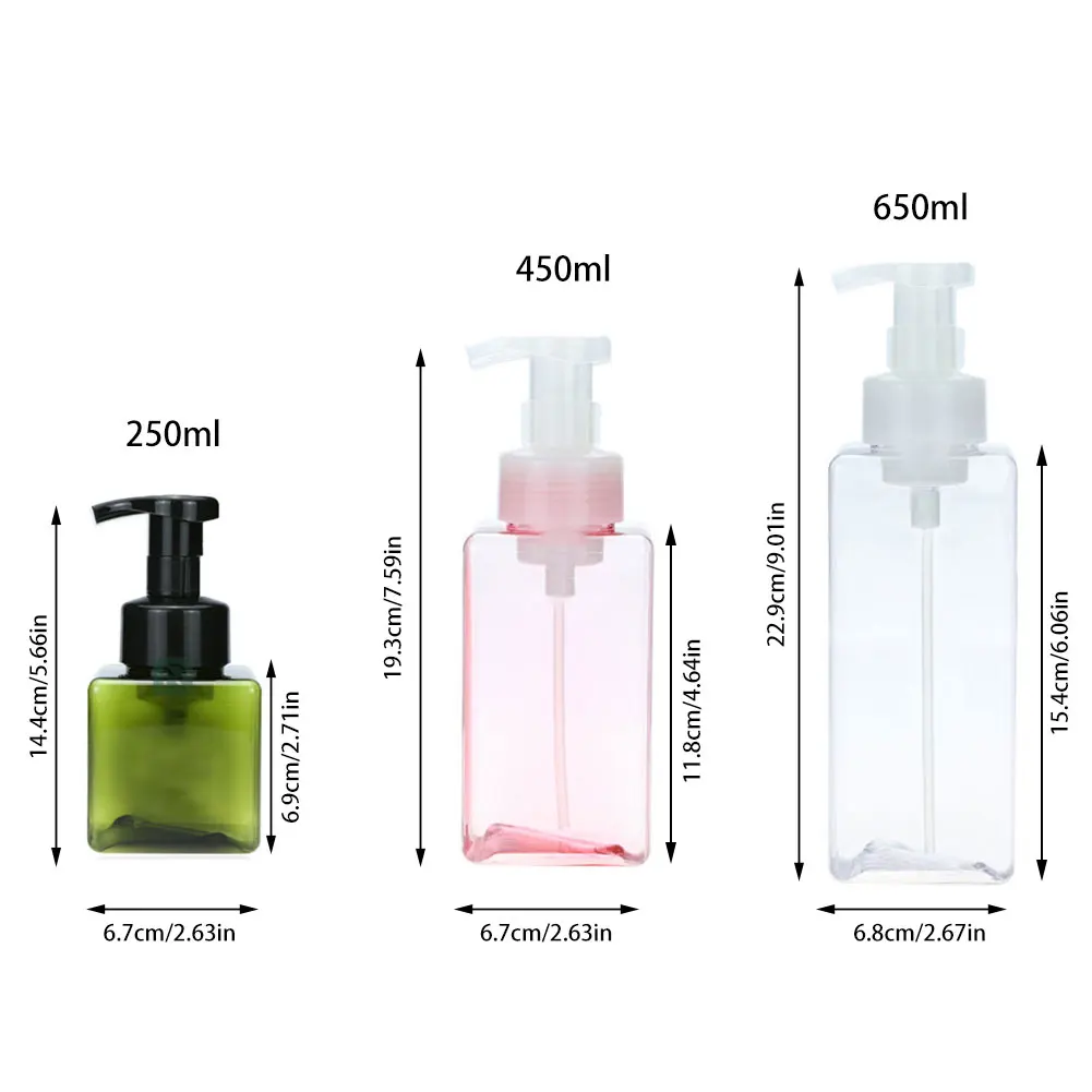 Foaming soap dispenser foam pump bottle 250/450/650ML Empty Square Clear Foaming Bottle Liquid Soap Whipped Mousse Shampoo Lotion Shower Hand Washing Gel Pump